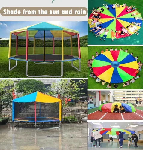 Vista 2 de Paracaídas con asas de 8 pies, 10 pies, 12 pies, juegos de paracaídas para juegos de equipo al aire libre, sutura reforzada impermeable, también se