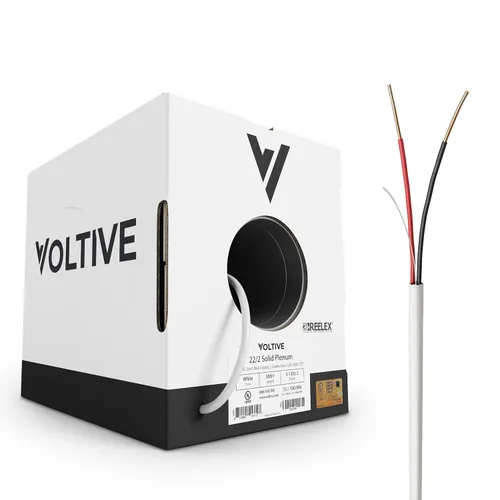 Vista 18 de Voltive Cable de altavoz 12/2, Plenum CL3P, blanco, 500 pies - 12 AWG, 2 conductores, cobre trenzado sin oxígeno, listado UL - V-1214-2