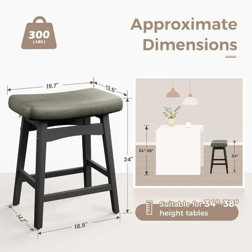 Vista 2 de MAISON ARTS Juego de 4 taburetes de bar grises para encimera de cocina, patas de madera maciza con asiento de silla de montar de piel sintética