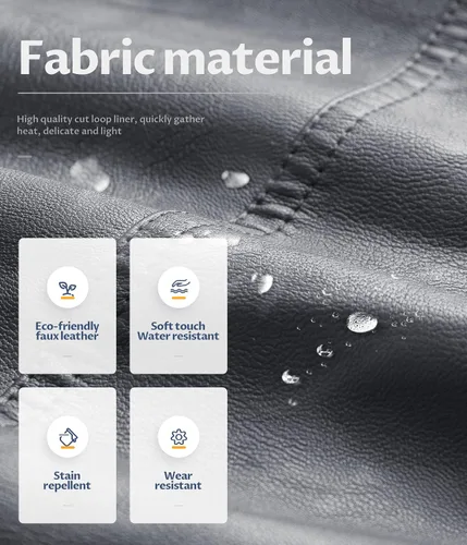 Vista 4 de CREATMO US Chaqueta de piel sintética para hombre, impermeable, resistente al viento, PU con capucha extraíble