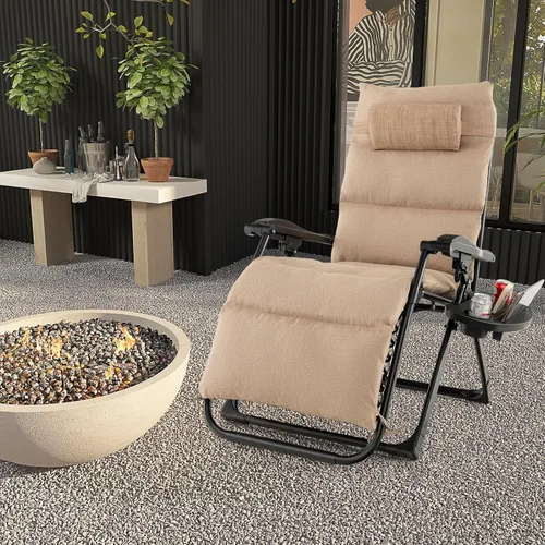 Vista 2 de Giantex Silla Zero Gravity con cojines de patio, silla reclinable plegable ajustable con almohada y soporte para tazas, sillón reclinable de césped