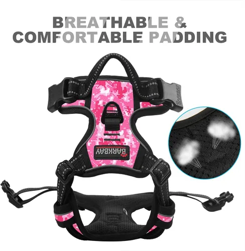 Vista 39 de BARKBAY - Arnés para perro sin tirones con clip frontal, material resistente y reflectante, asa de fácil control para pasear perros grandes