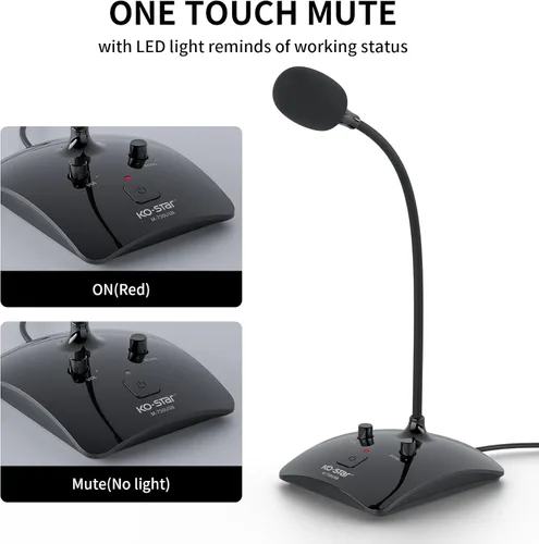 Vista 6 de Micrófono USB de cuello de cisne para conferencias, micrófono de escritorio omnidireccional flexible de 360° con cancelación de ruido, botón