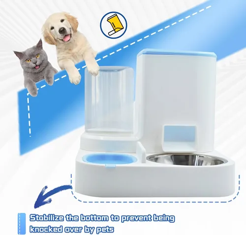 Vista 7 de Juego de dispensador automático de alimentos y agua para gatos, 2 en 1, comedero de gravedad todo en uno con tazón de comida para gatos de acero