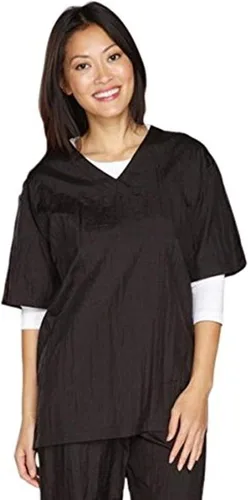 Vista 4 de Top Performance Bata de aseo con cuello en V, cómodas camisetas de nailon para peluqueros profesionales de mascotas, talla S, color negro