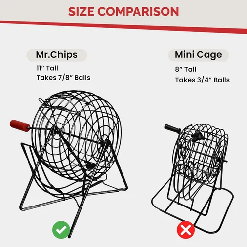 Vista 5 de MR CHIPS Juego de jaula y bolas de bingo más 25 tarjetas de diapositivas a prueba de atascos
