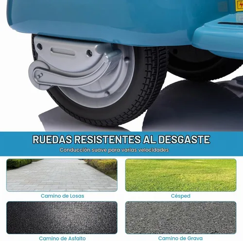 Vista 5 de Vespa - Juguete de motocicleta con licencia para niños, 2 asientos, 3 Azul