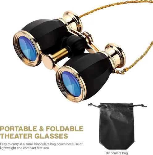 Vista 6 de ESSLNB Anteojos de Ópera para Mujeres Adultas 4X30mm, Anteojos Antiguos Compactos para Teatro y Conciertos con Estuche, Cadena Desmontable (Negro)