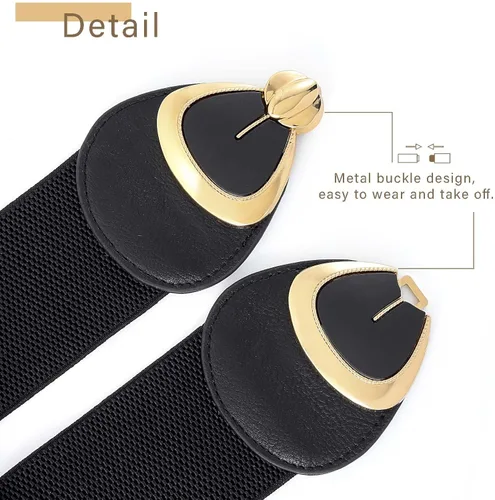 Vista 3 de Wriidy Cinturón elástico de lazo negro Mujeres Stretch Wasit Cinturones para vestido