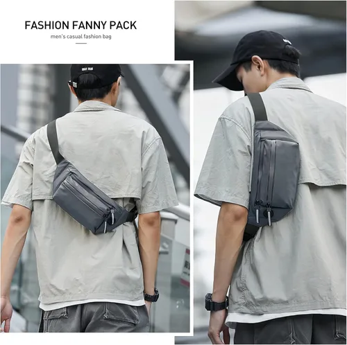 Vista 3 de Riñonera negra para hombres y mujeres, bolsa cruzada de moda para viajar al aire libre, A1-gris, Moda