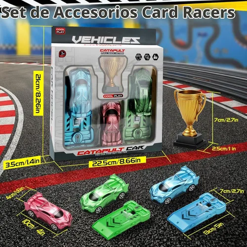 Vista 8 de Aooess 6 PC Catapult Car Toy para Kid 3-5 Car Toy Set con lanzadores Trofeo Coches de carreras de bolsillo portátiles, juguetes interactivos