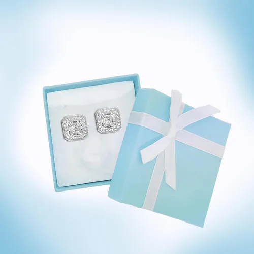 Vista 6 de Aretes de perno con solitario con apariencia de diamante blanco hechos de plata esterlina