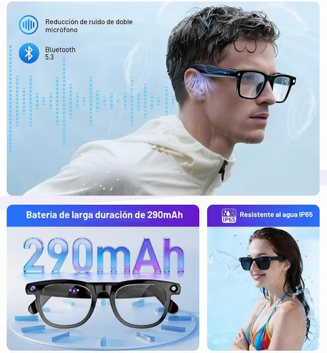 Vista 7 de Gafas inteligentes con cámara y Bluetooth – Gafas de IA para hombres, anti-temblor, traducción en tiempo real, reconocimiento de objetos, asistente
