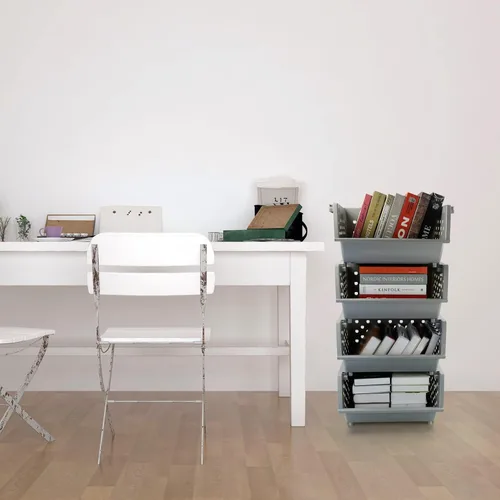 Vista 6 de Paquete de 4 cestas de almacenamiento desmontables apilables, contenedores apilables para organizar, color gris