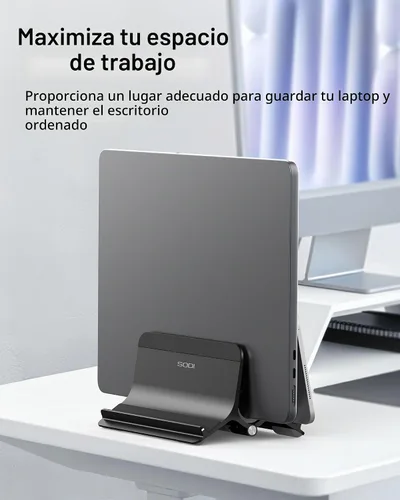 Vista 2 de Soporte vertical para laptop SODI para escritorio compatible con MacBook Air, soporte para MacBook Pro vertical de aluminio hasta 17 pulgadas Negro