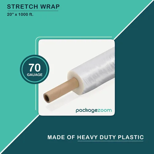 Vista 3 de Envoltura elástica de PackageZoom de 20 pulgadas x 1000 pies con asa, película elástica transparente, 4 rollos