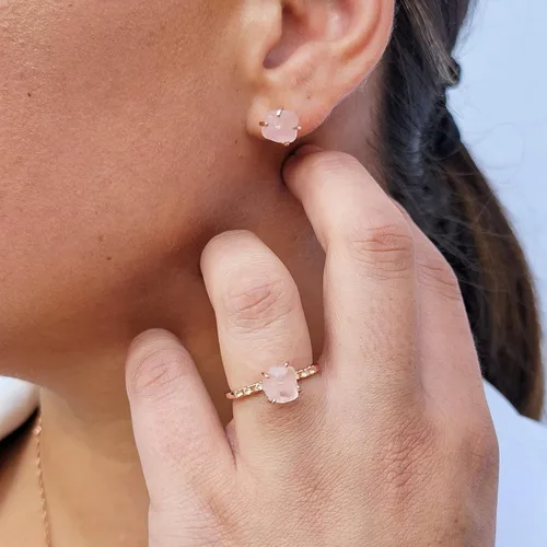Vista 31 de Aretes de piedra preciosa natural en bruto con oro rosa sobre plata de ley 925, 6 a 0.276 in, regalo de piedra de nacimiento de calidad genuina