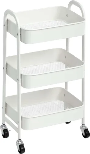 Vista 10 de AGTEK Carrito utilitario de 3 niveles con ruedas bloqueables, almacenamiento multifuncional de metal, carrito organizador para cocina, oficina, sala