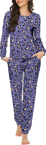 Vista 27 de Ekouaer - Conjunto de pijama de manga larga para mujer, ropa de dormir suave con cuello redondo y bolsillos, conjuntos de ropa de descanso Negro