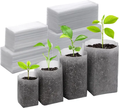 Vista 13 de GREANER 200 bolsas de vivero de plantas, 3.5 x 4.7 pulgadas, bolsas de cultivo de plantas de tela biodegradable no tejida, macetas de plantas