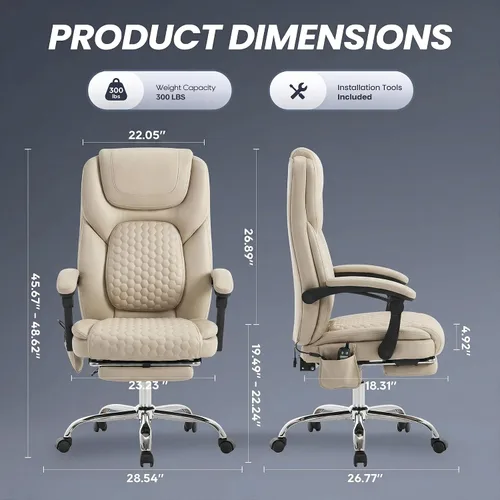 Vista 3 de MALOL Silla de oficina de masaje de 300 libras, silla de escritorio grande y alta con 3 niveles de calor y reposapiés, silla ejecutiva ergonómica