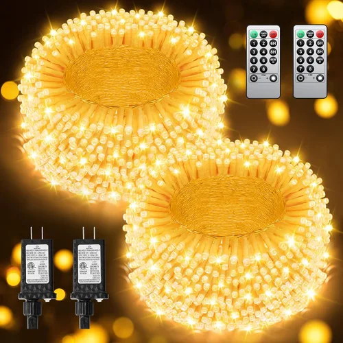 Vista 18 de 380 luces LED de Navidad de 125 pies, guirnalda de luces para exteriores, impermeables, temporizador y memoria, 8 modos regulables, para árbol