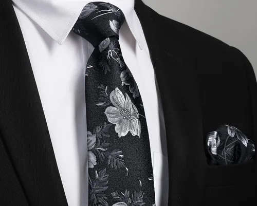 Vista 256 de Corbatas florales tejidas clásicas para hombre, corbata cuadrada de bolsillo, corbatas formales para hombres, boda con pañuelo