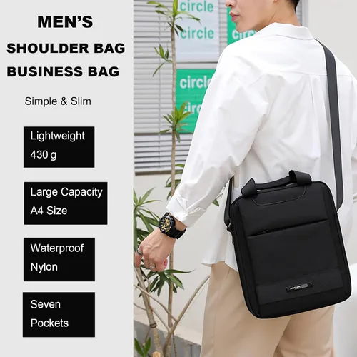 Vista 2 de zhongningyifeng Bolso bandolera de nailon para hombre, A4, impermeable, casual, negro, para trabajo, viajes, al aire libre, Negro