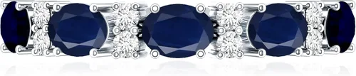 Vista 9 de Natural Blue Sapphire Diamond Eternity Wedding Band Ring, AAA Quality 10K oro blanco