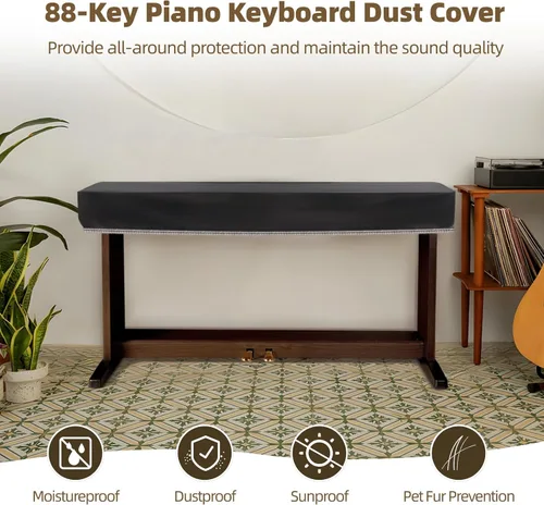 Vista 2 de 88 Keys Piano Keyboard Cover, Soft Leather Digital Piano Dust Cover, Waterproof and Dustproof Protective Shell, Black Electronic Keyboard Sleeve