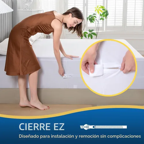 Vista 3 de Funda de colchón impermeable con cremallera, transpirable, sin ruido, lavable a máquina, con cremallera, para colchón de 7 a 15 pulgadas