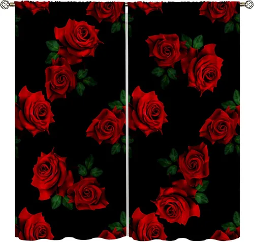 Vista 8 de Cortinas de ventana de leopardo con rosas rojas, tratamiento de ventana de vida silvestre africana para niños y niños, cortinas de ventana