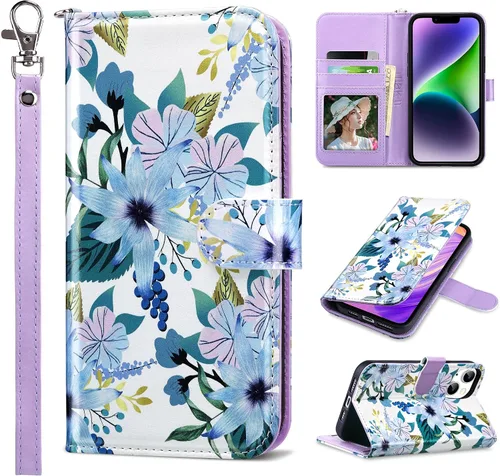 Vista 14 de ULAK Compatible con iPhone 14 Funda Cartera para Mujeres, Cubierta Plegable de Cuero PU Premium con Portador de Tarjetas, Función de Soporte Funda