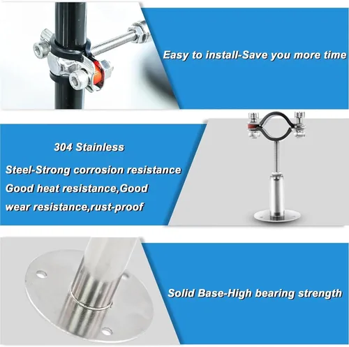 Vista 5 de 2 Pcs 304 Stainless Steel Adjustable Pipe Hanger Bracket with Base Plate & Screw – Fits 15-108mm OD Tubes for Wall Mount(50-100mm Adjust,15-19mm)