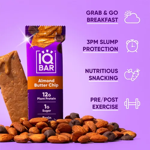Vista 6 de IQBAR Clean Plant - Barras de proteína de mantequilla de almendras y arándanos de limón, paquete de 12 unidades, keto, vegano, alto en fibra, sin