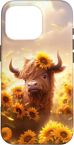 Vista 20 de Cute Scottish Highland Cow Sunflower Western Country Farm Case for iPhone 16