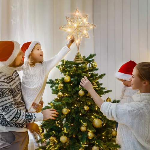 Vista 5 de Yardwe Decoración de estrella para árbol de Navidad, 11.8 pulgadas, adorno de alambre iluminado con 20 luces LED, adorno superior para decoración