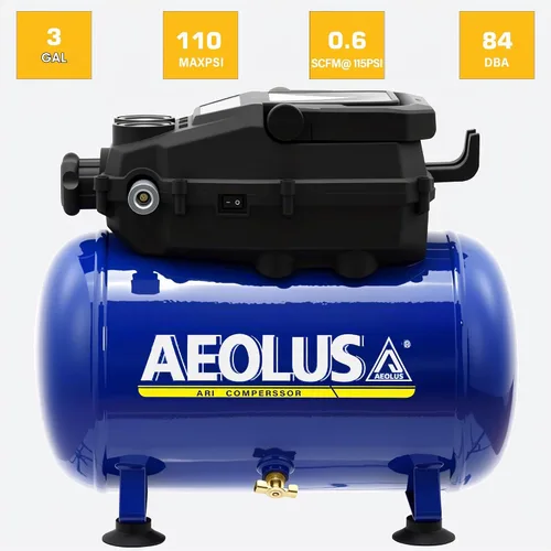 Vista 2 de Compresor de aire, tanque portátil sin aceite de 3 galones máximo 110 PSI e ideal para pintar, inflar y otras herramientas neumáticas.