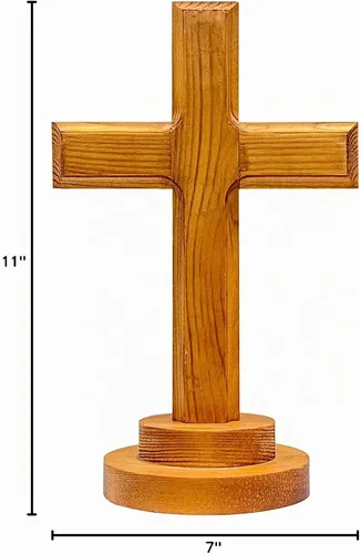 Vista 6 de Cregugua Cruz de pie de madera para mesa de madera para oración de iglesia decoración del hogar, 4 x 7 x 11 pulgadas