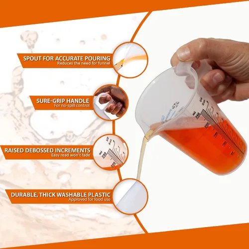 Vista 6 de Jarra de medición de 1 taza de 8 onzas con práctica tabla de conversión – Grado alimenticio – Ideal para cocinar, aficiones en el hogar, acuarios