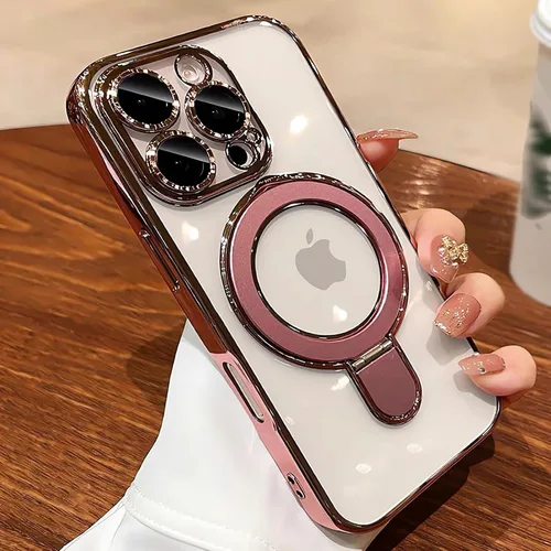 Vista 10 de Funda para iPhone 13 Pro Max de 6.7", compatible con MagSafe, cubierta de teléfono transparente con chapado de lujo a prueba de golpes con soporte