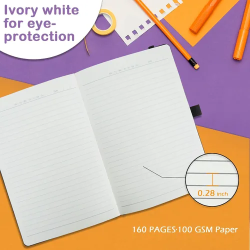 Vista 4 de ONAVIA Cuaderno de diario rayado A5, tapa dura, tamaño mediano de 5.5 x 8.3 pulgadas, 160 páginas de papel grueso de 3.53 oz/m², bloc de notas
