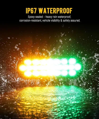 Vista 6 de Partsam 2 luces estroboscópicas ovaladas ámbar/verde de 6.5 pulgadas, 24 LED empotradas con patrones de flash cuádruple para remolque, luces
