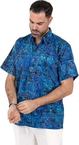 Vista 2 de Camisa hawaiana de manga corta Batik 100% algodón para hombre, ajuste clásico