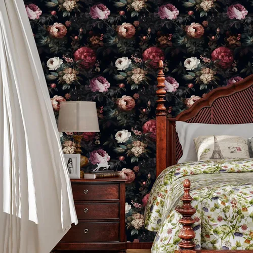 Vista 7 de Black Vintage Floral Peel and Stick Wallpaper 17.5" x 118" Negro
