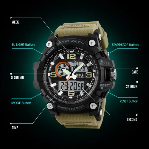 Vista 5 de SKMEI Men's Digital Sports Watch, 50M Waterproof Military Watches LED Screen Large Face Stopwatch Alarm Wristwatch