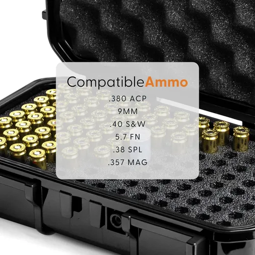 Vista 3 de Evergreen Pistol Ammo Case Compatible with 5.7/9mm/.40/.380-100 Rounds Lockable USA Made Bandera negra