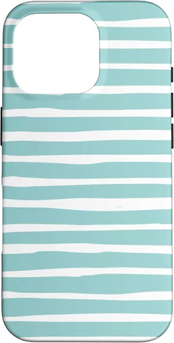 Vista 20 de iPhone 16 Cute Pastel Mint Green Aqua & White Wavy Stripe Case
