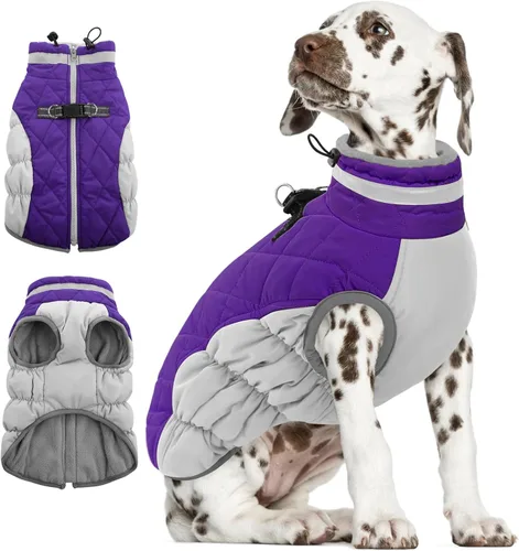 Vista 38 de AOFITEE Abrigo para perro, chaquetas cálidas para perros pequeños, abrigo de invierno para perros con arnés integrado, chaqueta de invierno