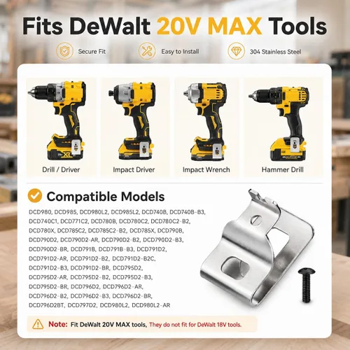 Vista 7 de Clips de cinturón para herramientas DEWALT de 20 V, paquete